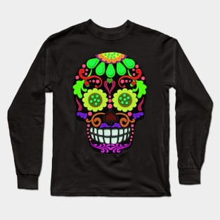 Day of the Dead | Sugar Skull | Felt Texture Style Long Sleeve T-Shirt